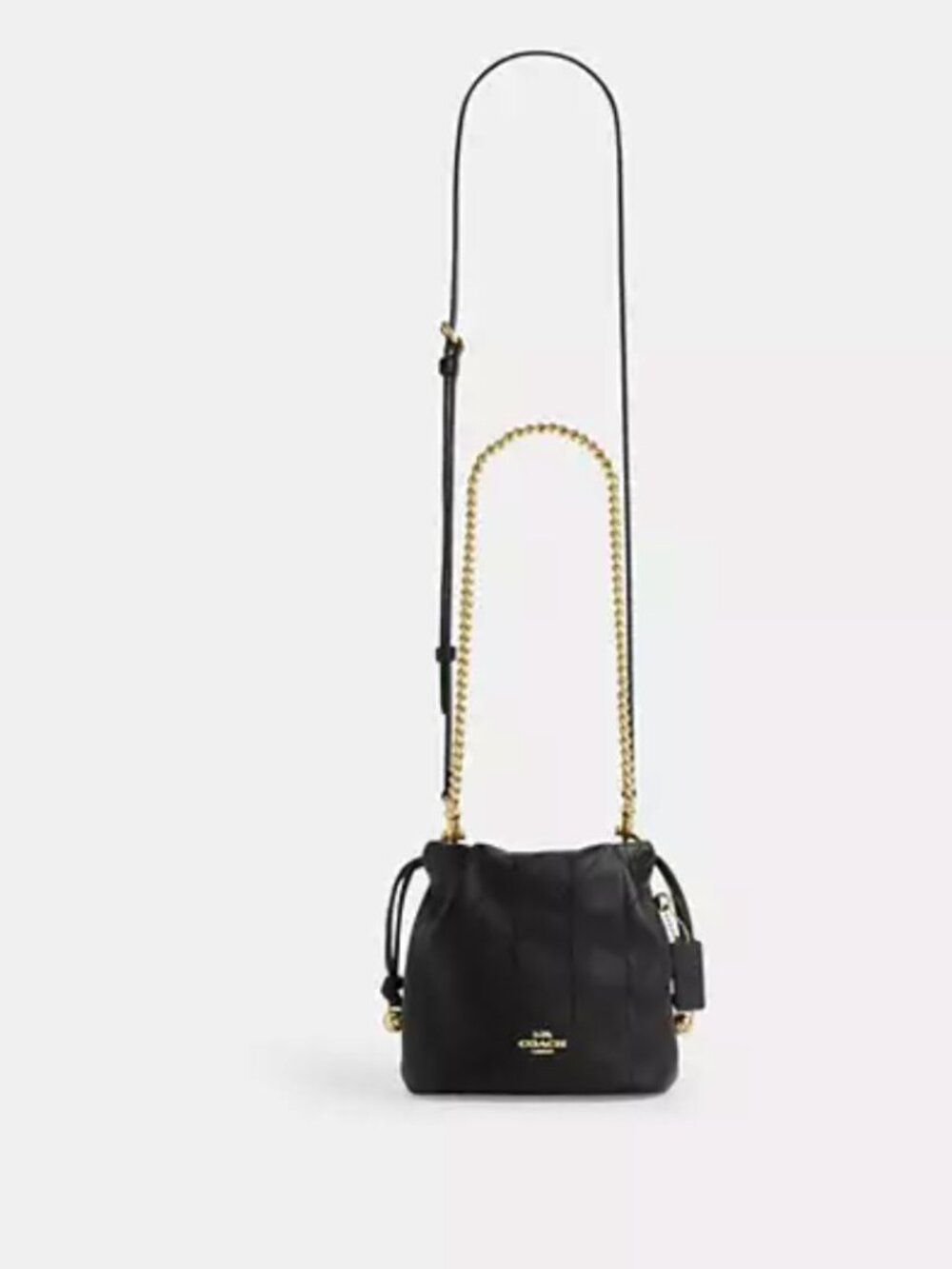 Coach Faye Mini Drawstring Crossbody Shoulder Quilted Black Gold Mini Bag - Picture 6 of 16